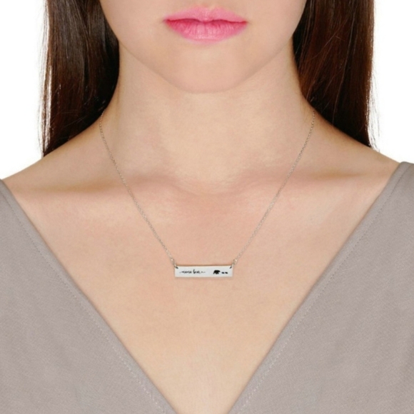 Mama bear necklace. Stainless steel bar and chain.  Adjustable chain. Silver. - Picture 2 of 3